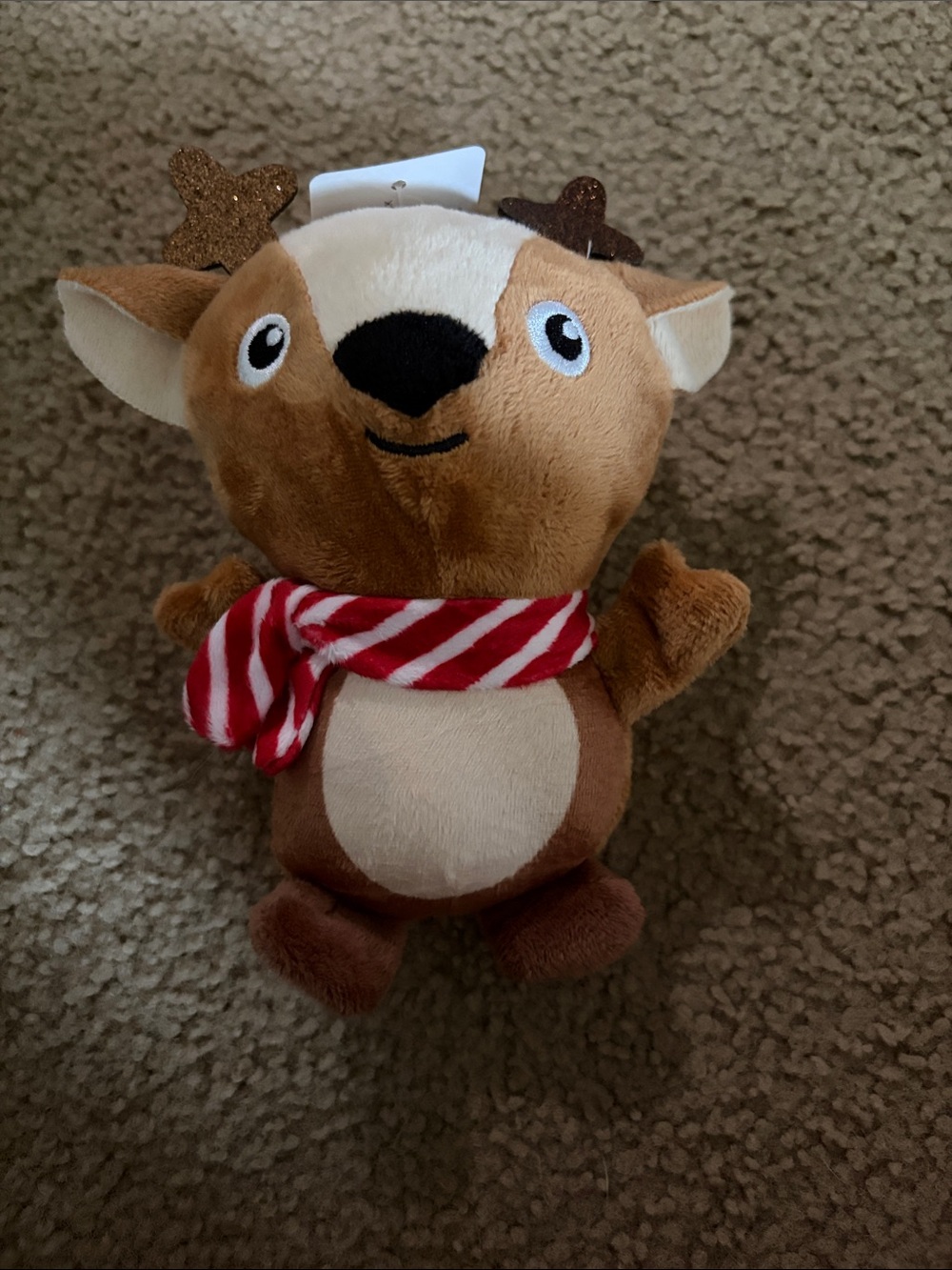 NEW Brown Plush Reindeer Toy with Red & White Scarf - Dog Toy